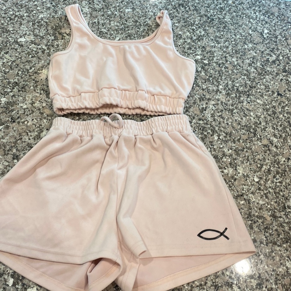 Pink lounge pajama crop top shorts set